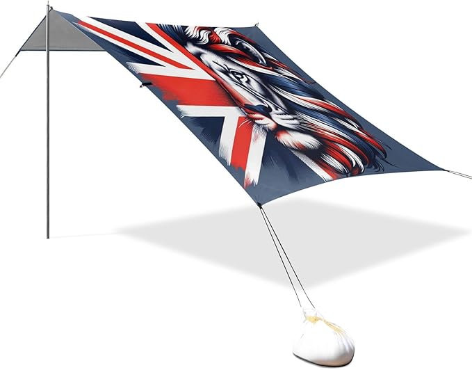 ALAZA British Flag Lion Beach Tent Sun Shelter UPF50+ Protection Beach Shade Canopy w/ 4 Sandbags for Outdoor Camping Fishing Backyard Fun Picnic 10x9 ft
