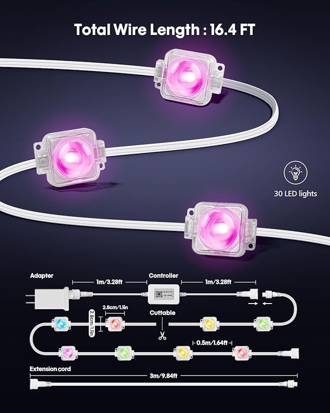 Permanent Outdoor Lights 50FT Smart RGB-IC Eave Lights DIY LED Christmas Light 4000K White &amp Multicolor APP/Remote Control Daily Waterproof (IP67) Holiday for House Outside Decor