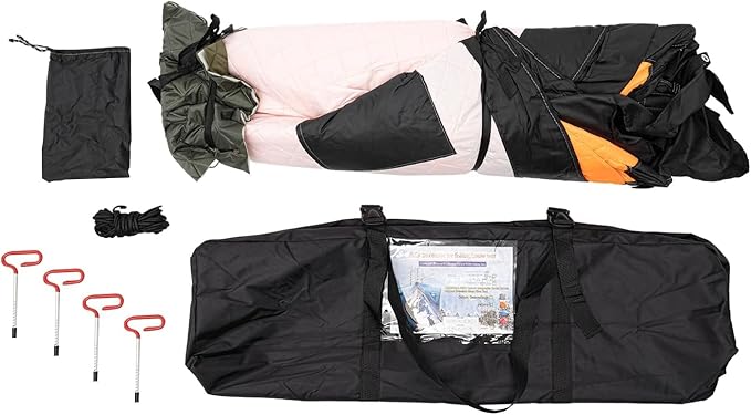 Portable Ice Fishing Tent 3 Person Shelter with Windproof Fabric Strips Protect Against Water/Cold Wind 35 Square Feet Insulated Area for Winter Fishing - Orange