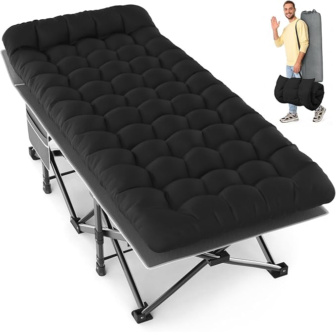 Slendor XXL Folding Camping Cot for Adults with Mattress Pillow Carry Bag 32 inch Extra Wide Portable Sleeping Cot 900LBS Support Outdoor Cot Bed for Office Nap Beach Travel RV