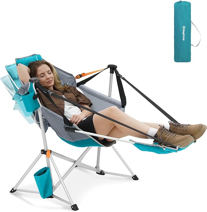 KingCamp Hammock Chair with Footrest – Heavy Duty Swinging Rocking Camping Chairs for Adults up to 400lbs Folding Portable Oversized Rocker with Cup Holder &amp Pillow for Outdoor Beach Lawn RV Spor