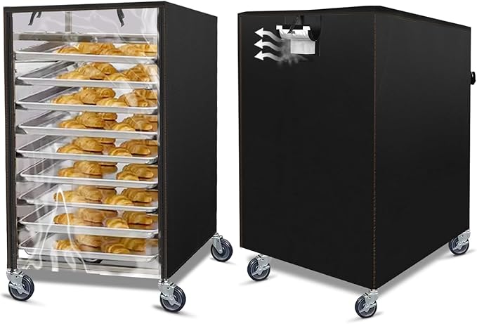 Sheet Bun Pan Rack Cover Speed Rack Cover with Zipper for 10 Tier Commercial Bakery Racks 23x28x32 Waterproof Bread Rack Cover with Clear Roll-Up Door &amp Breathable Mesh Vent(20 Tier)