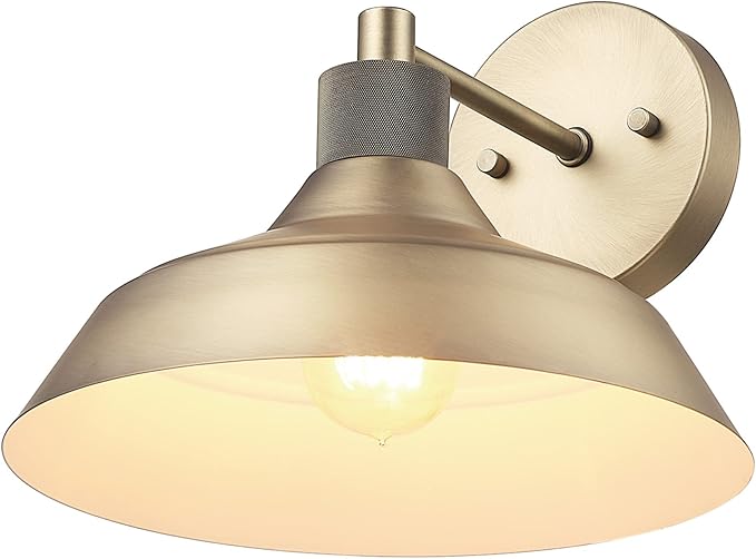GLOBE Electric 44841 Sutton Outdoor Wall Sconce Matte Brass Light Fixture Front Porch Light or Outdoor Barn Light Exterior Light Fixture Textured Socket Detail Modern Farmhouse Porch Lights 9''