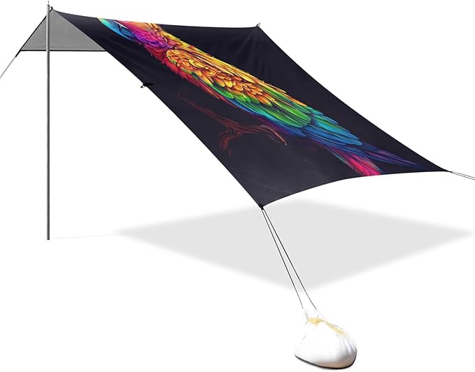 ALAZA Parrot Portrait Rainbow Color Beach Tent Sun Shelter UPF50+ Protection Beach Shade Canopy w/ 4 Sandbags for Outdoor Camping Fishing Backyard Fun Picnic 10x9 ft