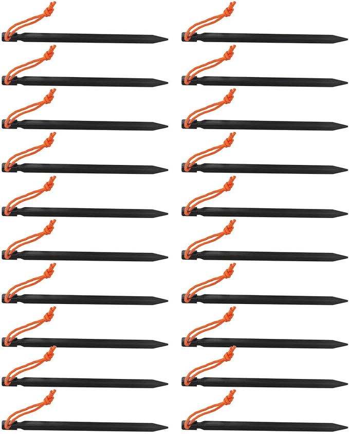 20pcs Tent Stakes 7075 Camping Aluminum Alloy 9in Tent Pegs Heavy Duty Tent Peg with Ropes for Outdoor Camping Canopy(Black)
