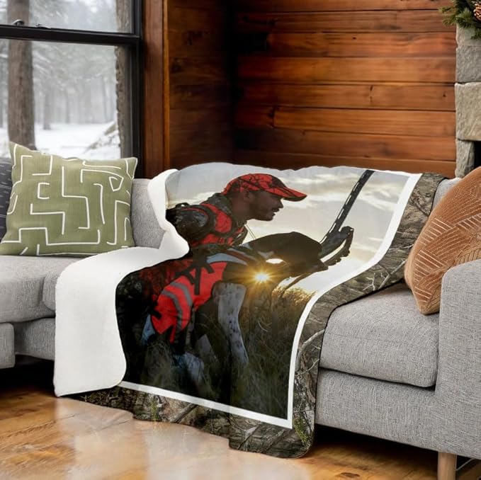 Mossy Oak Graphics Personalized Sherpa Blanket – Custom Photo &amp Text Blanket with Camo Border Hunting or Outdoorsman Gift - Mossy Oak Country DNA Pattern 60x80 1 Sided Printing