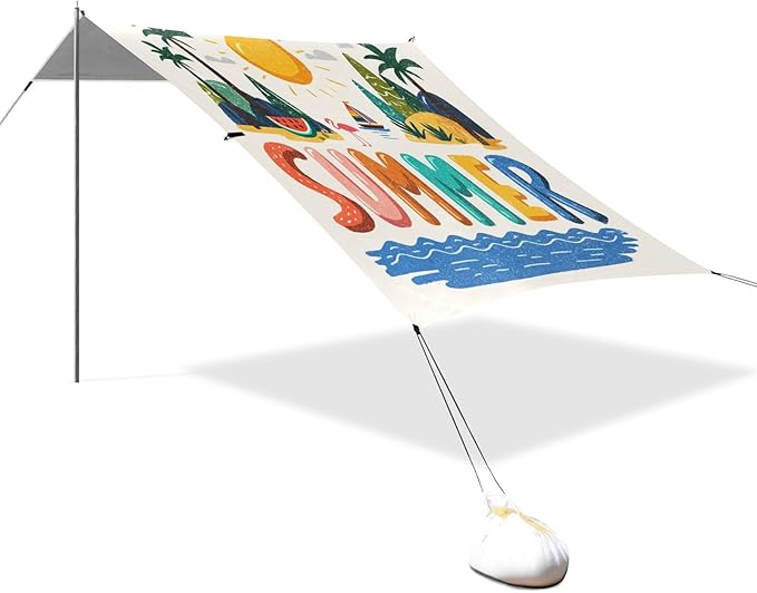 Bolaz Beach Canopy Tent Sun Shade9'×10.5' Large Family Beach Shade UPF50+- Outdoor Shade for Camping Trips FishingWatercolor Summer