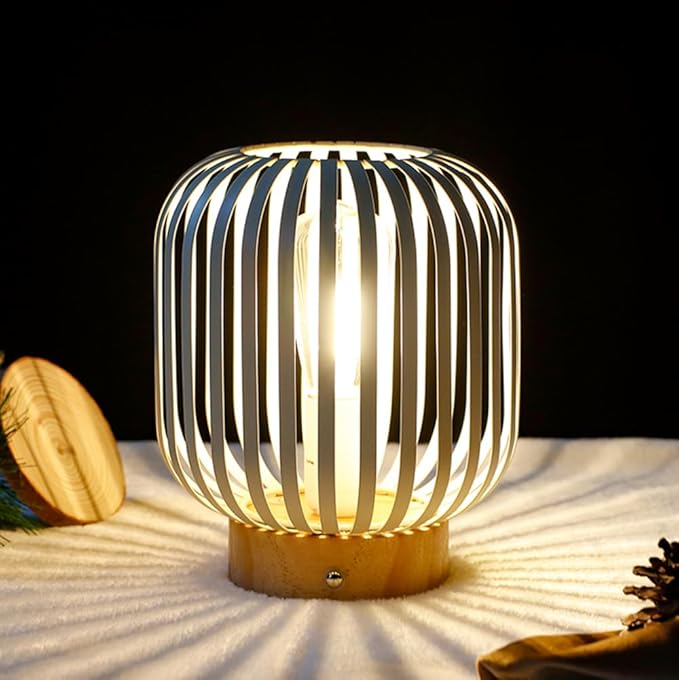 JHY DESIGN Touch Bedside Table Lamp Metal Cage LED Lantern Rechargeable Battery Powered Lamp with LED Bulb Cordless Accent Lamp for Weddings Parties Patio Events for Indoors Outdoors(Cylinder)