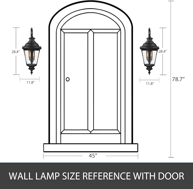 Emliviar Farmhouse Outdoor Light Fixtures Wall Mount 28.4 Inch Large Outside Lamp for Porch Outdoor Carriage Light with Seeded Glass Black Finish XE265B BK