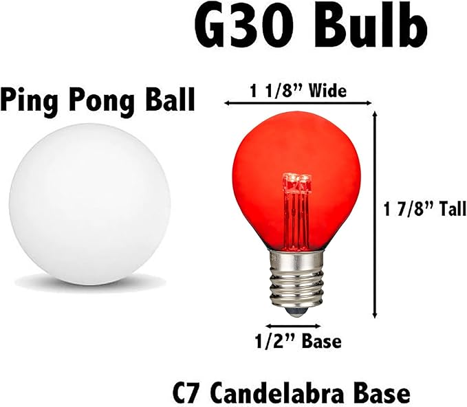 Novelty Lights 25 Pack G30 Glass LED Globe Bulbs String Light Replacement Bulbs E12 Candelabra Base Energy Efficient Outdoor Patio Lighting Multicolor