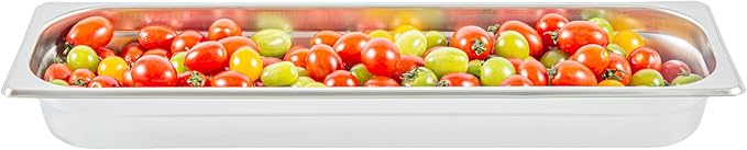 Restaurantware Long Hotel Pan 1 Count 1/2 Size Anti-Jam 2.5â€ Deep Freezable 24 Gauge Stainless Steel Steam Pan - Lid Sold Separately for Use in Commercial Kitchens and Catering Events