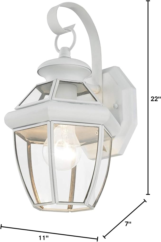 Livex Lighting 2051-03 Monterey 1 Light Outdoor White Finish Solid Brass Wall Lantern with Clear Beveled Glass