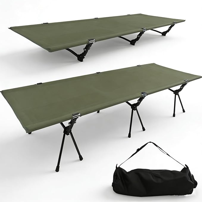 2 in 1 Folding Camping Cot with Leg Extenders Portable Height Adjustable Sleeping Bed 300 lbs Max Load Ultralight Aluminum Cot for Tent Camping Backpacking and Road Trip