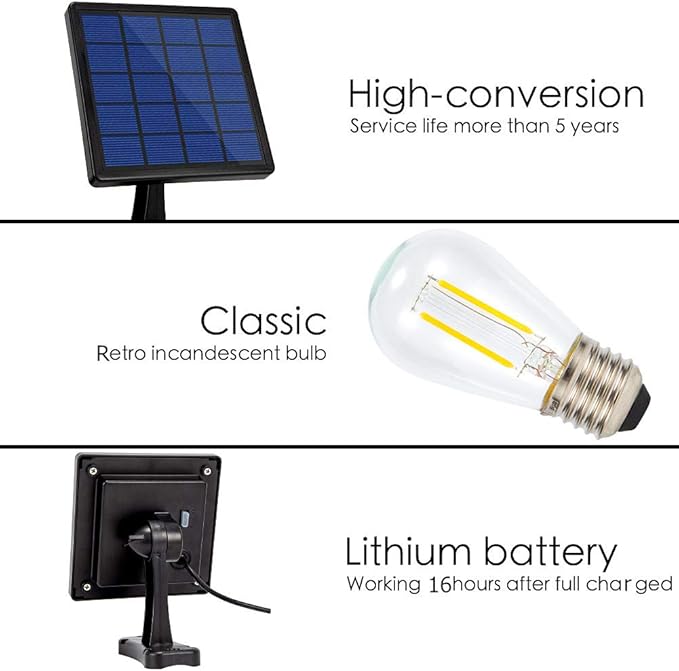 Solar Lights Outdoor Dusk to Dawn Shed Light 9.8FT Extension Cable Solar Powered Bulb Pendant Waterproof for Indoor Chicken Coop Porch Gazebo (Warm White)