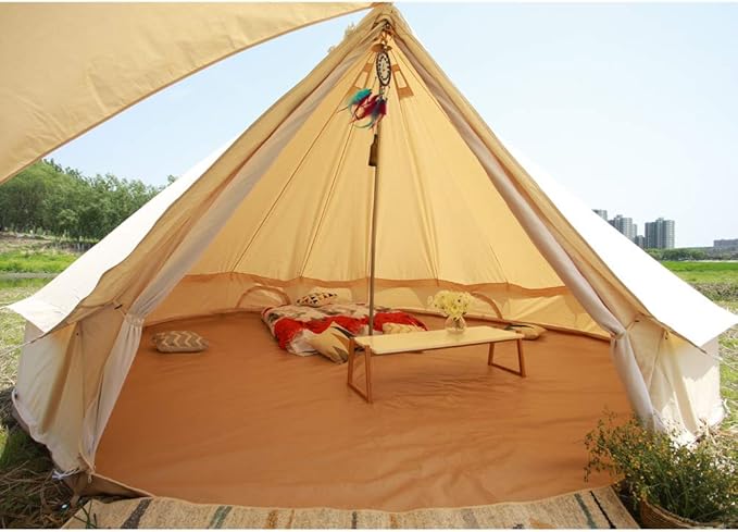 PlayDo Waterproof 4 Season Cotton Canvas Hot Tent Bell Wall Tent Yurt Tent with Stove Jack Hole for Outdoor Family Camping