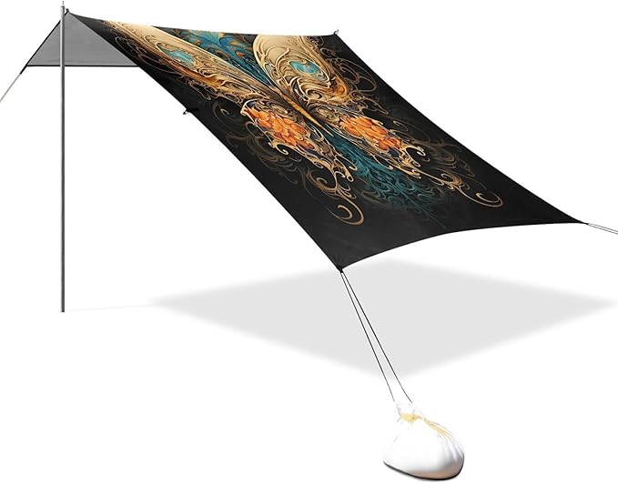 ALAZA Butterfly Gothic Beach Tent Sun Shelter UPF50+ Protection Beach Shade Canopy w/ 4 Sandbags for Outdoor Camping Fishing Backyard Fun Picnic 10x9 ft