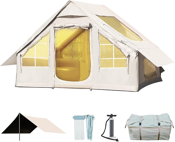 YOLENY Inflatable Tent for Camping 2-4 Person Instant Glamping Camping Tents with Large TPU Skylight and Rainproof Canopy Easy Setup Included Hand Pump