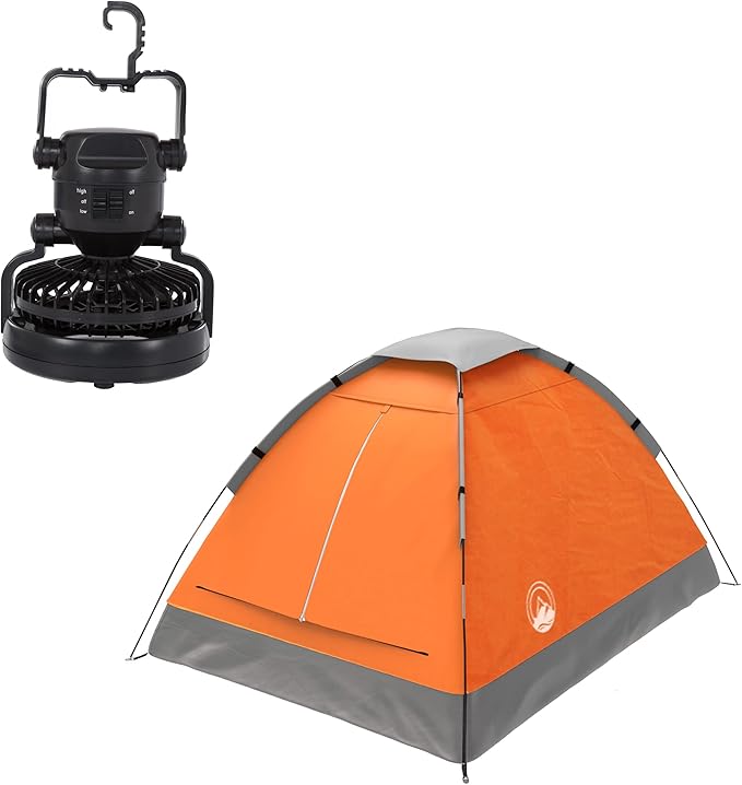 Wakeman Tents 2-Person Tent with Removable Rain Fly and Carry Bag – Comes with Camping Lantern with Fan – Weather-Resistant Camping Accessories by Wakeman