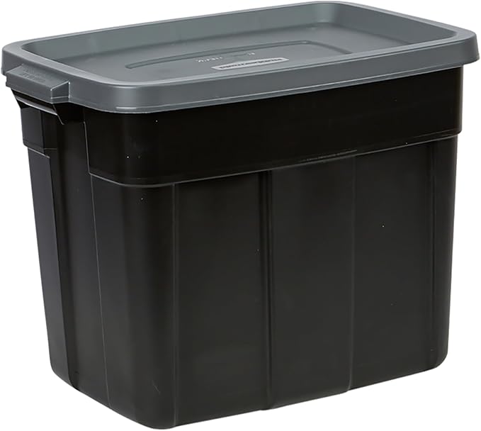 Rubbermaid 6-Pack Heavy Duty Durable 3 GAL Totes for Storage with Snap Lids and Handles Plastic Storage Bins Stackable Black Gray for Home and Garage (3 GAL - 6 Pack Solid Black and Grey)