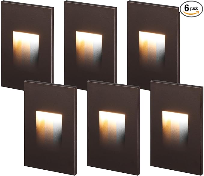 LEONLITE 3CCT 120V LED Step Lights 3.5W 150LM 5%-100% Dimmable Indoor Outdoor Waterproof Vertical Stair Light 3000K/4000K/5000K Selectable CRI90 ETL Aluminum Oil Rubbed Bronze Pack of 6