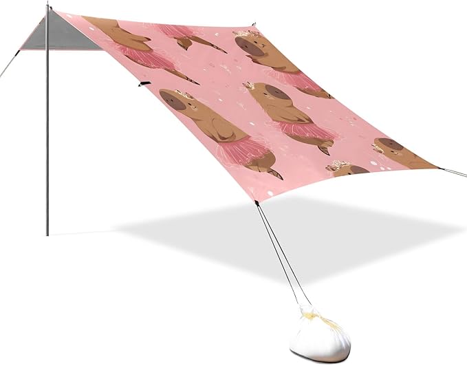 Capybara Pattern Camping Sun Shelter Beach Tent Portable Beach Sun Shade Outdoor Canopy for Camping Trips Fishing Picnic