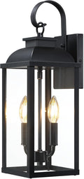18.7'' Large Outdoor Wall Sconce 2-Light Black Exterior Front Porch Light Fixture Modern Outdoor Porch Lamp with Tempered Glass Waterproof Outside Wall Lantern for Patio