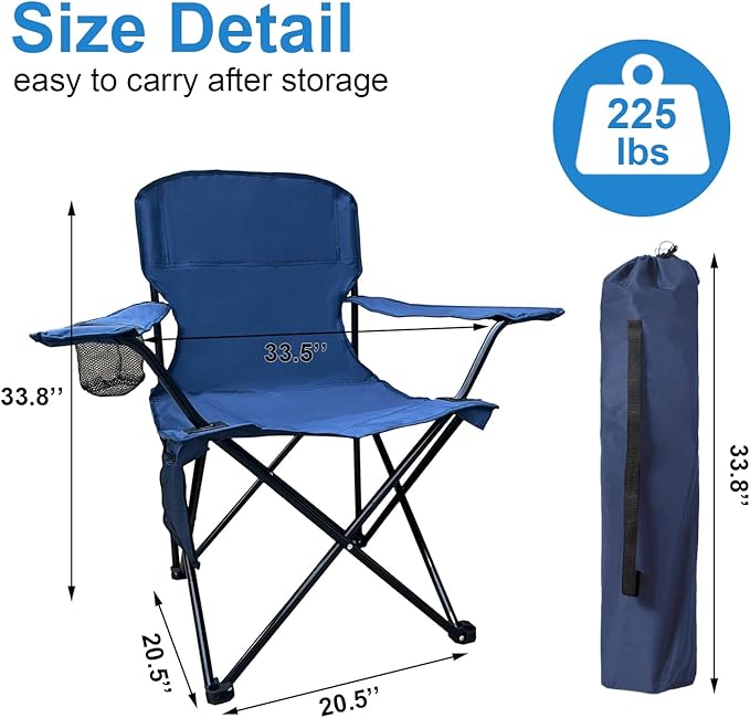 Foldable Camping Chair with Cup Holder Storage Pocket 225lbs Capacity Wide Base Feet for Sand/Mud Sweatproof Portable Outdoor Chair for Hiking Beach Sports Cyan