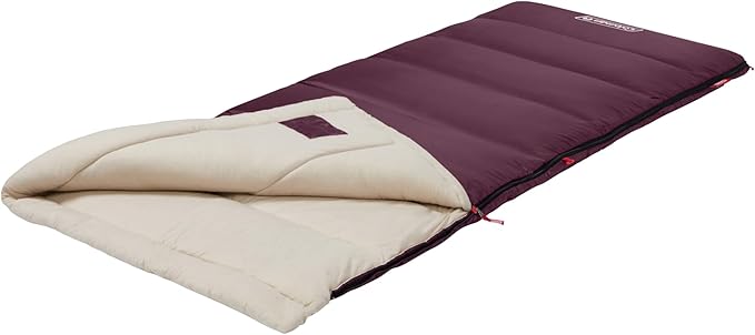 Coleman Autumn Glen 50°F Sleeping Bag Lightweight Sleeping Bag with No-Snag Zipper &amp Storage Stuff Sack Machine Washable for Easy Cleaning Great for Camping Sleepovers &amp Guests