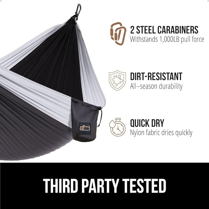GORILLA GRIP Durable Camping Hammock with Heavy Duty Tree Straps Portable Hammocks for Outside Easy to Use Travel Swing Chair Outdoor Camper Hiker Essentials Backpacking Gear Gifts Double Orange