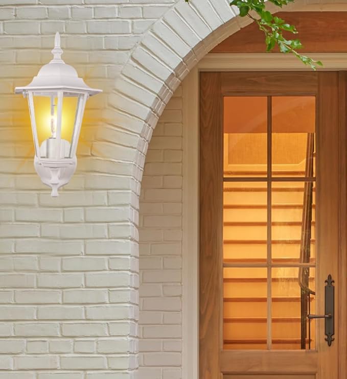 GruenlichOutdoor Wall Lantern Wall Sconce as Porch Lighting Fixture with E26 Medium Base Aluminum Housing Plus Glass Water-Proof Rated Bulb Not Included White Finish 2 Pack