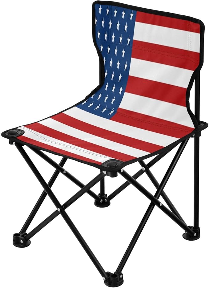DOMIKING American USA Flag Kids' Portable Camping Chairs for Outdoor Fishing Chair with Carry Bag Folding Chair for Hiking Camping Travel
