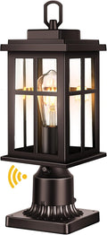 Dusk to Dawn Outdoor Post Lights Bronze Outdoor Lamp Post with Pier Mount Base Waterproof Lamp Posts Outdoor Lighting with Tempered Glass for Garden Porch Patio(Hardwired 120V Not Solar)