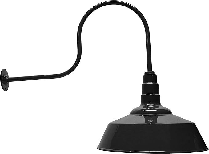AGB102-AS20-BK Gooseneck Barn Light - Black Outdoor Dome with Incandescent Downlight | Wall-Mount Fixture for Patios Gardens Pathways and Large Outdoor Living Spaces