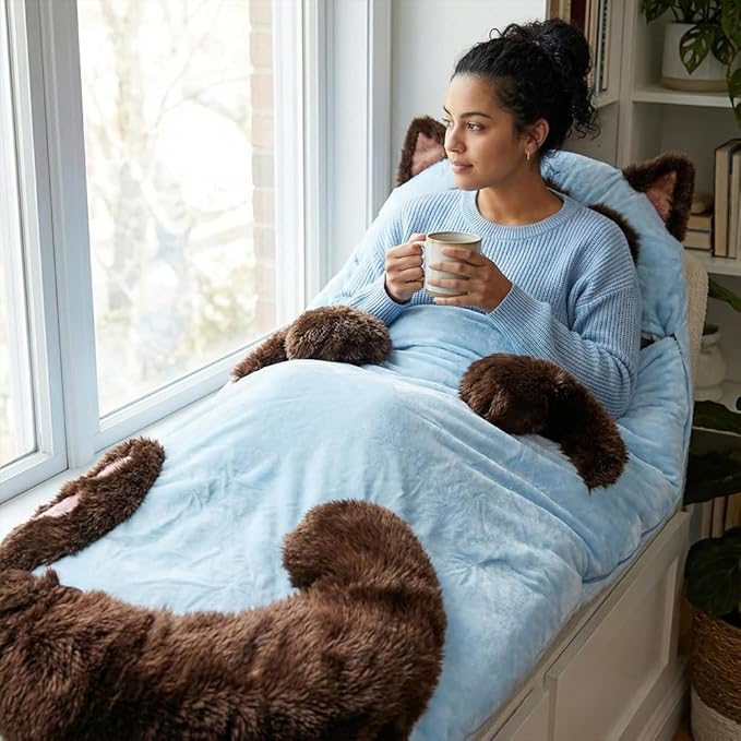 Cat Sleeping Bag for HumanFluffy Cat Sleeping Bag for AdultsPlush cat Envelope Sleeping BagsAdult Soft Sleeping Bags for CampingSleepovers &amp Home LoungingWashable Warm Blanket
