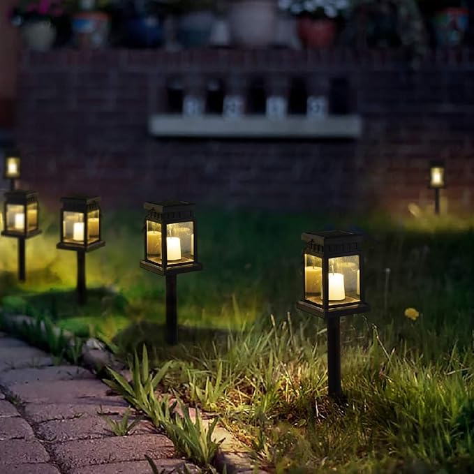 GIGALUMI 8 Pack Solar Hanging Lantern Outdoor Candle Effect Light with Stakes for Garden Patio Lawn Deck Umbrella Tent Tree Yard Driveway-Warm White