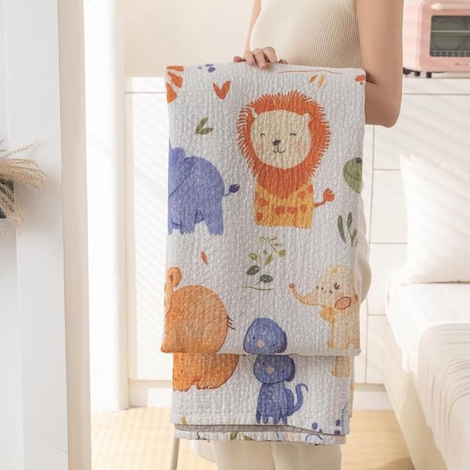 Bnitoam Animals 100% Cotton Bed Blanket Twin Size 60x80 3 Layer Muslin Blanket Cooling Breathable Lightweight Summer Gauze Throw for Hot Sleepers Adult Birthday Gift (Print Animals 60x80)