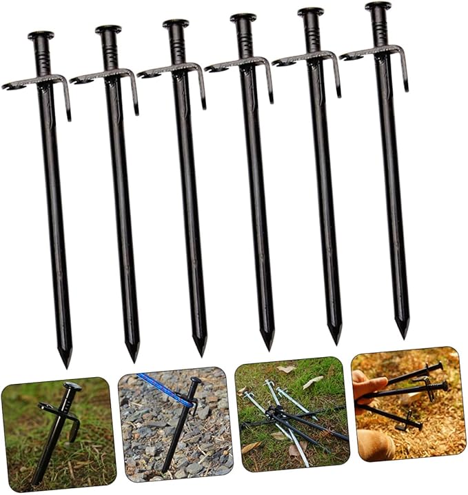 6Pcs Metal Tent Stakes Heavy Duty Ground Pegs for Camping Durable Outdoor Ground Stakes with Sharp Tips for Secure Tent Setup Wind Resistant Design for Tents Canopies
