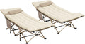 2 Pack Wide Folding Camping Cots with Pillow &amp Extra Thick 3 Inch Matress Cots for Sleeping 900 LBS Camping Bed for Adults with Cushion Sleeping Cot (Cream)