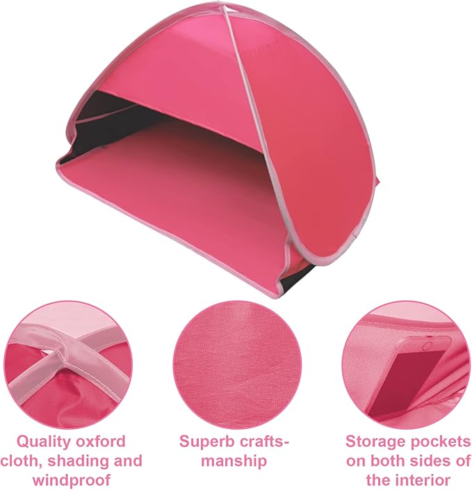 Mini Head Shelter Tent 1 Pack Foldable Pop Up Beach Tent Sun Shelter for Anti-UV Pet &amp Outdoor Camping Picnic Beach Pink-Vinyl L