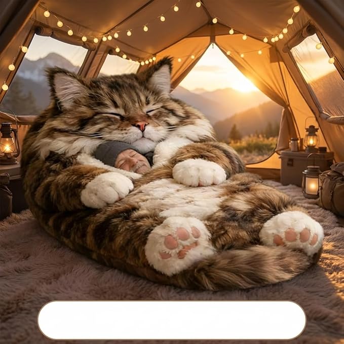 Soft Cat Sleeping Bag for Humans - Fluffy Cat Sleeping Bag for Adults - Warm Plush Envelope Design for Indoor &amp Outdoor Use