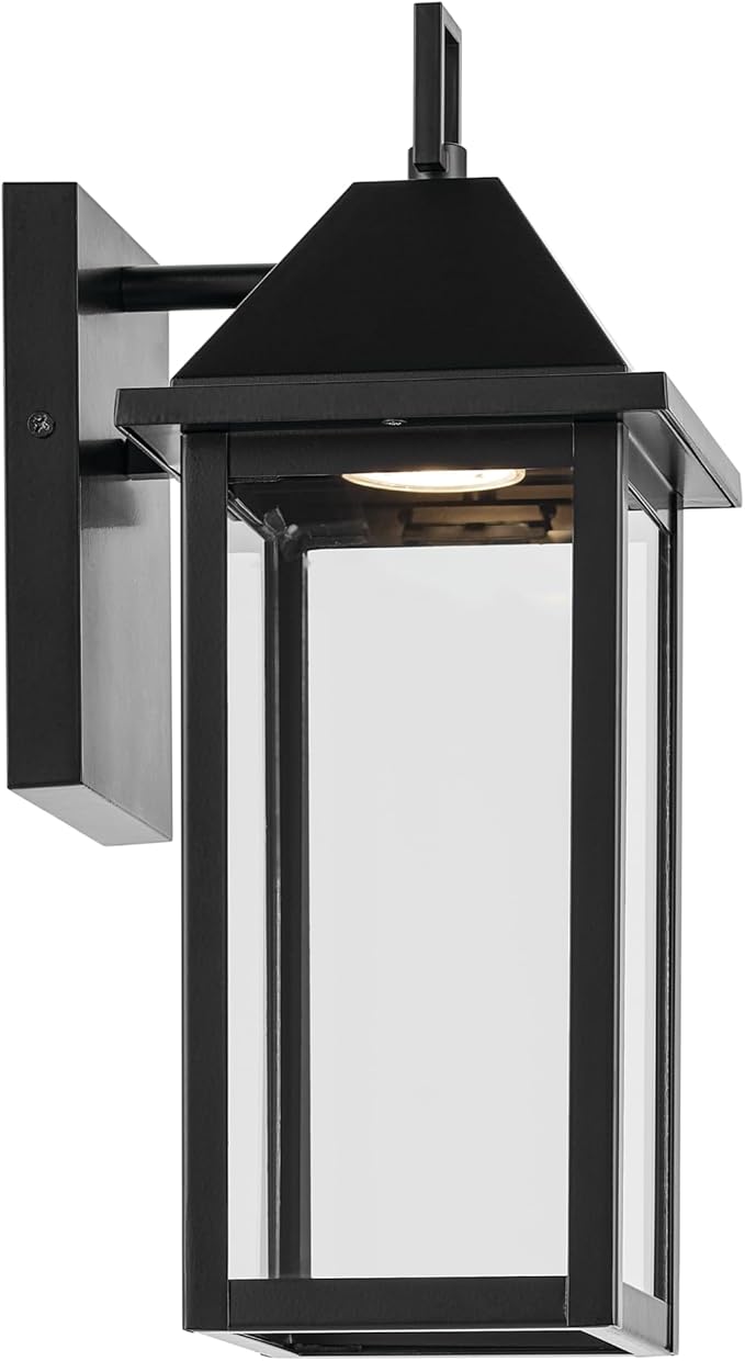 Kichler Prin 1-Light Outdoor DarkSky Wall Light Updated Traditional Light with Clear Glass in Black for Porch Patio or Garage (14 x 5.75) 59157BKDS