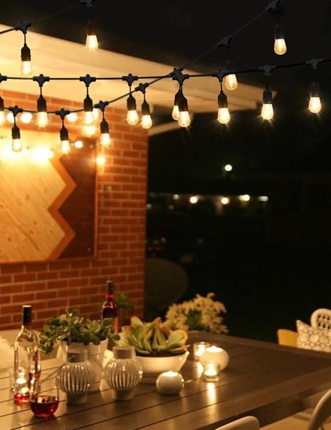 Svater Outdoor Led String Lights 36 FT Patio Lights for Outside with 13pcs S14 Shatterproof Bulbs 1 Watt E26 Dimmable IP65 Waterproof Commercial Grade Bistro Light 2700K Warm White