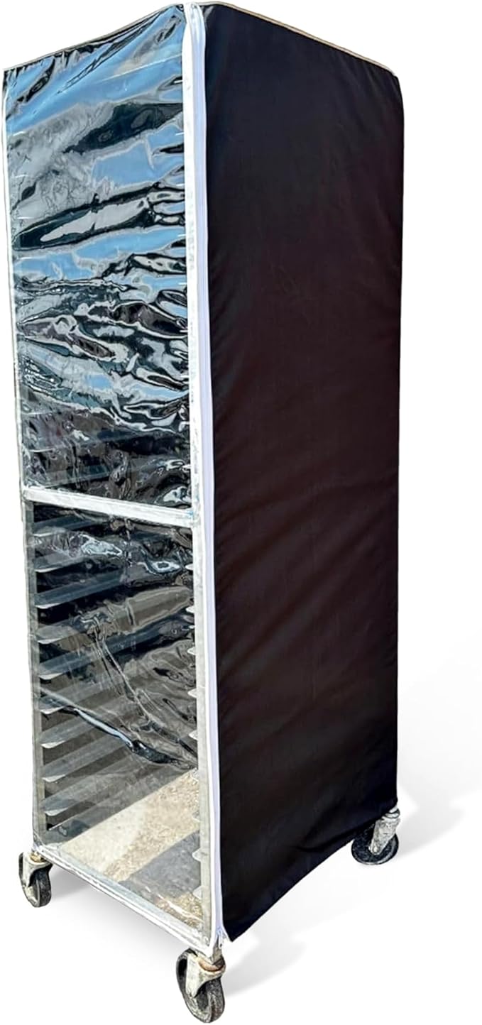 Bakery Food Pan Sheet Rack Cover – Heavy Duty PVC Vinyl Zippered Bun Pan Rack Cover – Long-lasting Use Durable Cover with 2 Zippers – Made in USA (Black 23W x 28L x 63H)