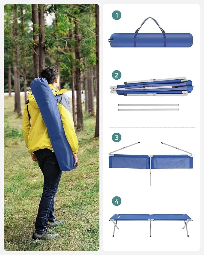 Camp Bed Portable Folding Camping Cot for AdultsIndoor Outdoor Portable Sleeping Cot for Hiking Camping with Carrying Bag (Blue)