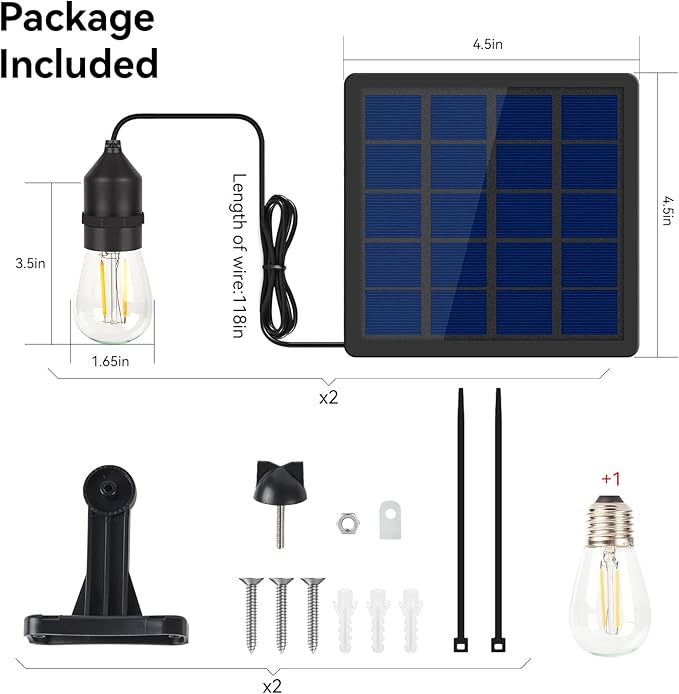 Solar Light Bulb Dusk to Dawn Solar Lights Indoor Waterproof 3000K with Cable 9.8FT Portable Hanging Pendant for Replacement DIY Chicken Coop Outdoor 2 Pack