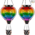 DREAMSOUL 2 PCS Solar Hot Air Balloon Lantern with Flame Glass Hanging Solar Lanterns Outdoor Waterproof for Lawn Patio Porch Decor