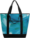 Insulated Shopping BagLarge Reusable Cooler Bags Blue Oil Paint Texture Printed Foldable Shopping BagTravel Waterproof Shoulder Bag