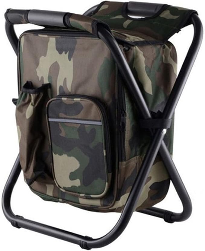 Folding Camping Chair Stool Backpack with Cooler Insulated Picnic Bag Backpack Cooler Chair Foldable Camping Fishing Stool for Travel Beach Hiking Picnic ﻿ (Camouflage)