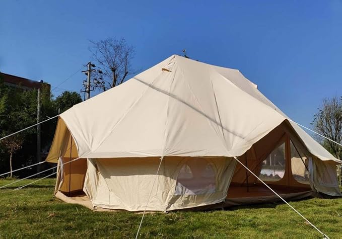 Outdoor 4x6M Waterproof Camping Emperor Bell Tent Canvas Durable Breathable Comfortable for Family Camping Hotel Vacation Outdoor Entertainment Big Tent