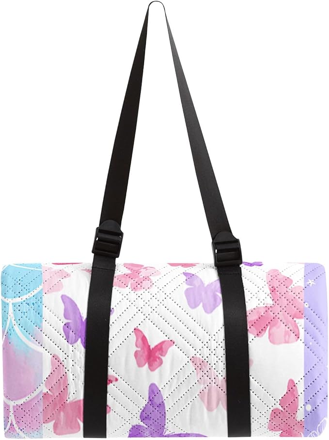 Outdoor Picnic BlanketPortable Sandproof Waterproof Picnic MatPink Checkerboard Butterfly Printed Camping Beach Mat for Sand and Wet Grass Hiking (Checkerboard L)